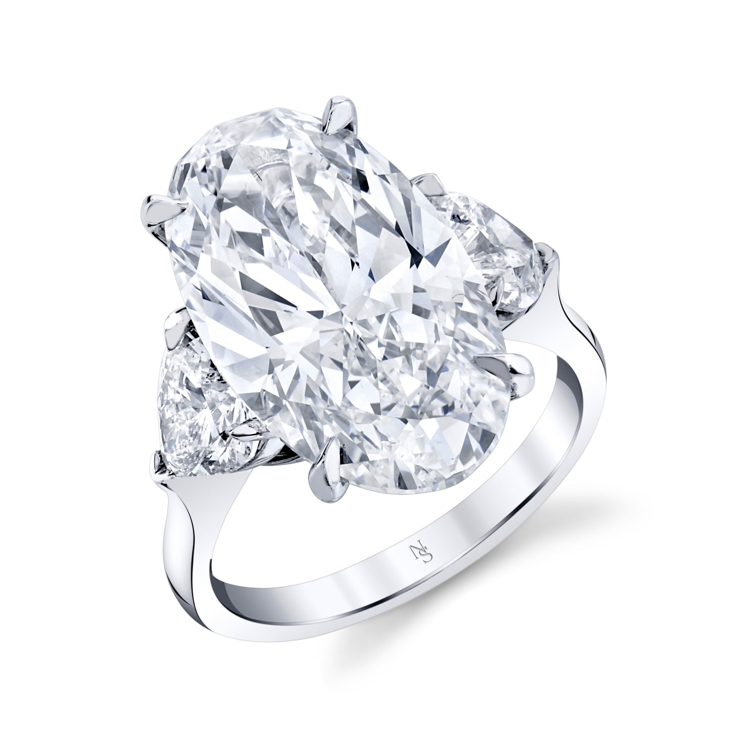 9.60 Carat Oval-Cut Diamond Ring with Heart Shape Sidestones