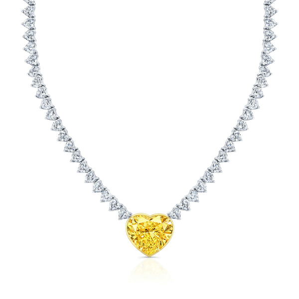 Heart Diamond Necklace with Fancy Yellow Center