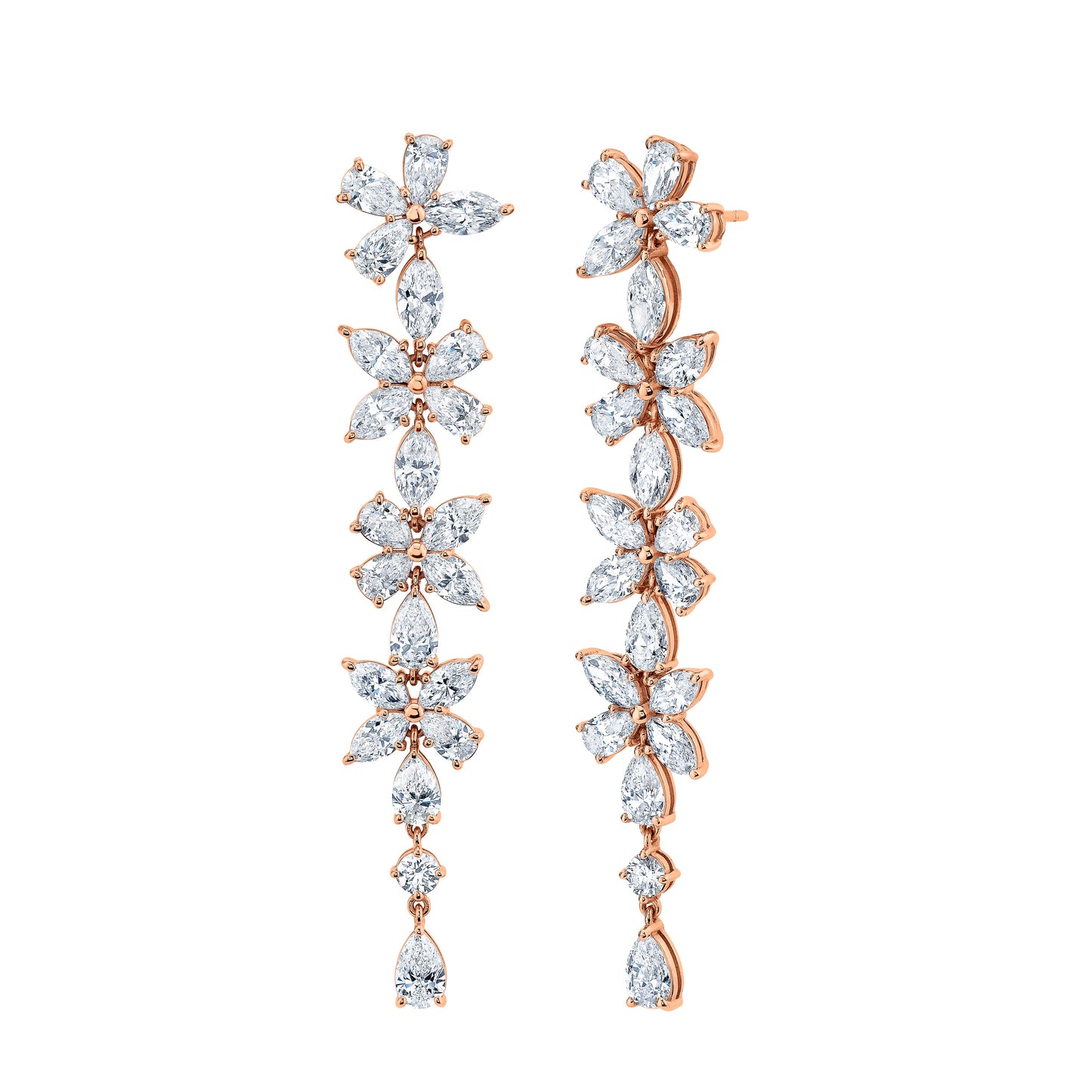 Long Floral Diamond Earrings