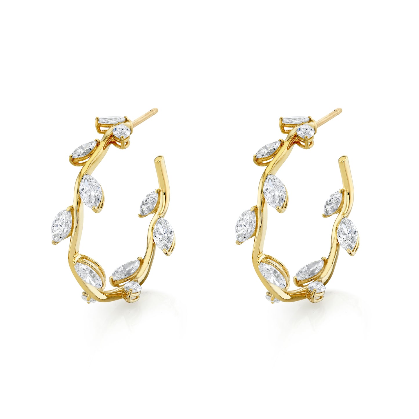 Marquise Shape and Round Brilliant Vine Hoop Earring