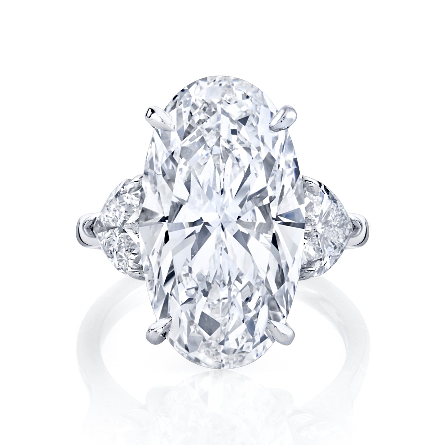 9.60 Carat Oval-Cut Diamond Ring with Heart Shape Sidestones