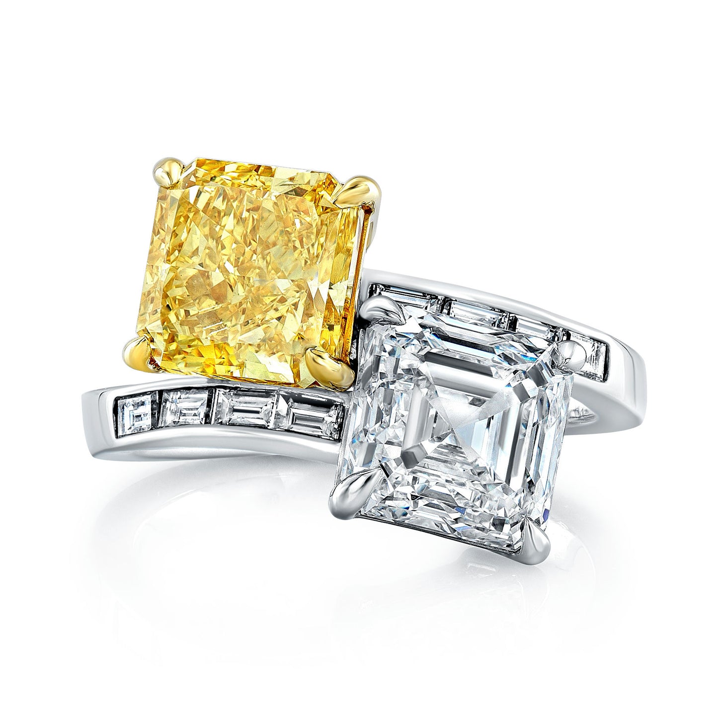 Asscher and Radiant Diamond Bypass Ring