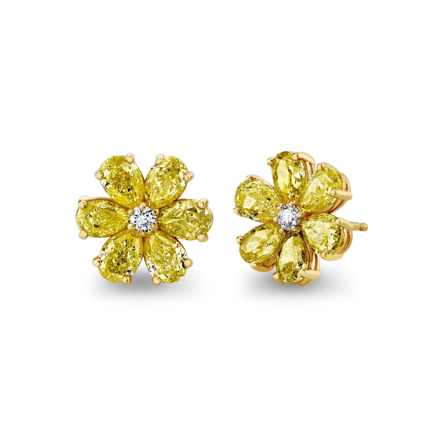 Fancy Yellow Diamond Flower Earrings