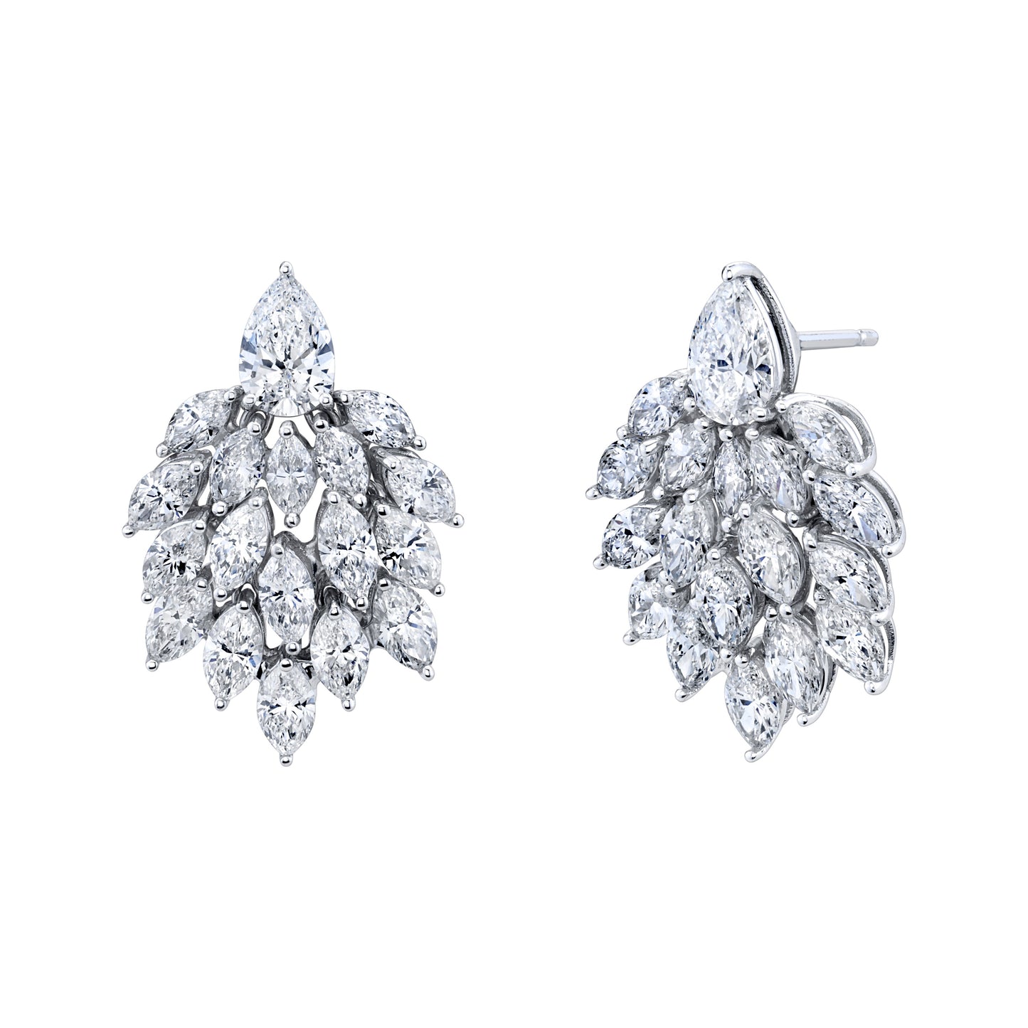 Marquise and Pear Shape Diamonds Cluster Earrings