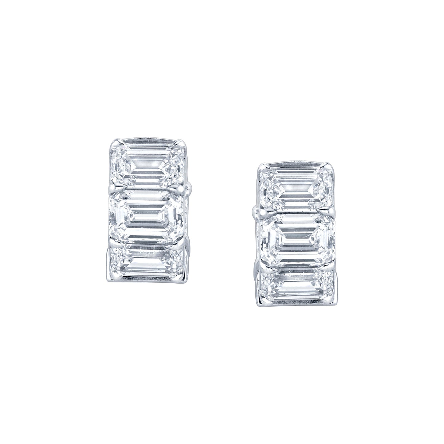 10 Carat Emerald Cut Diamond Huggie Earrings