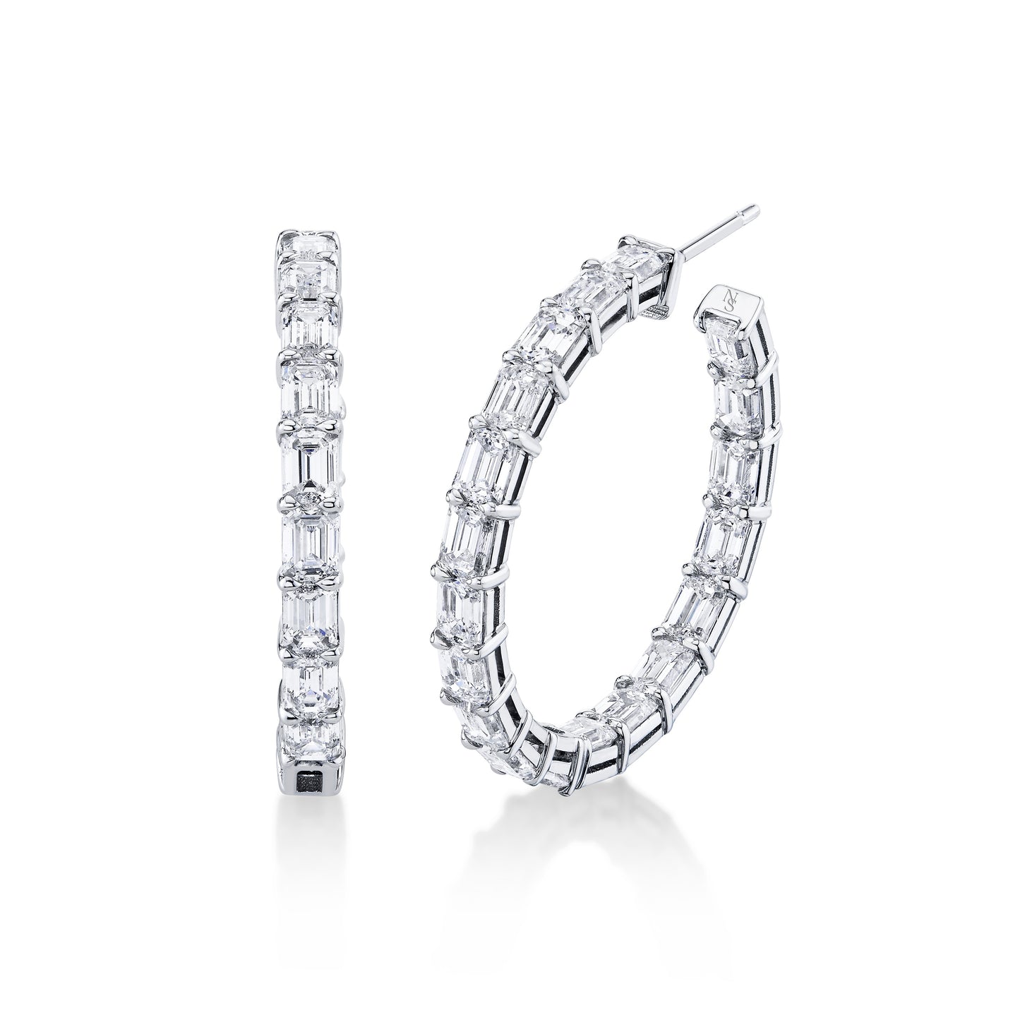 East-West Emerald Cut Diamond Hoop Earrings