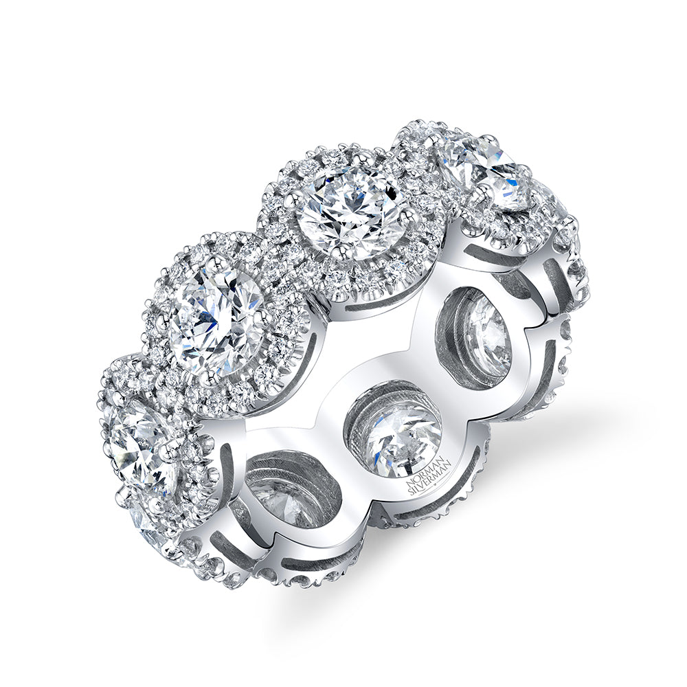 Brilliant Round Cut Eternity Band with Pavé Halo