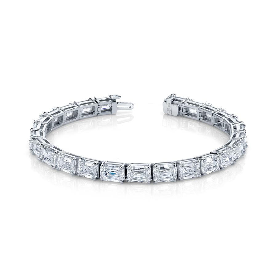 27.66 Carat Platinum Emerald Cut Diamond 4-Prong Straight Line Bracelet