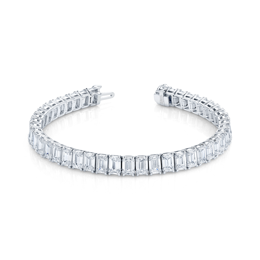 22.56 Carat Platinum Emerald Cut Diamond 4-Prong Straight Line Bracelet