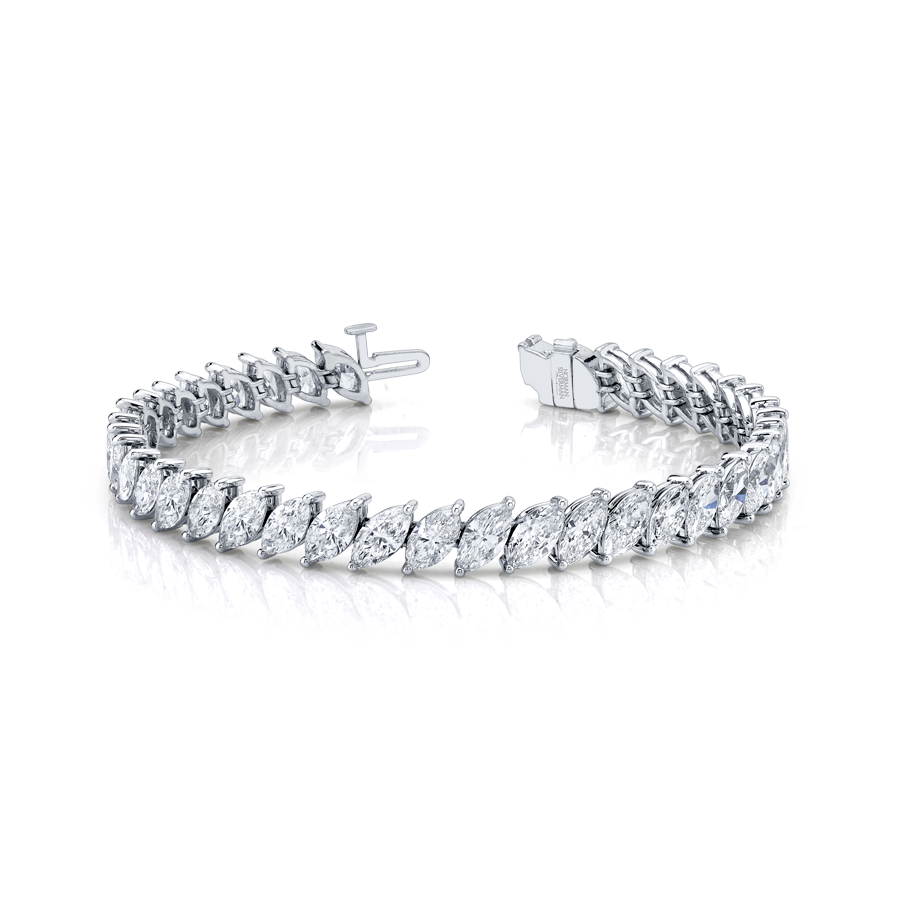 13.67 Carat 18k White Gold Marquise Shape Diamond Straight Line Bracelet