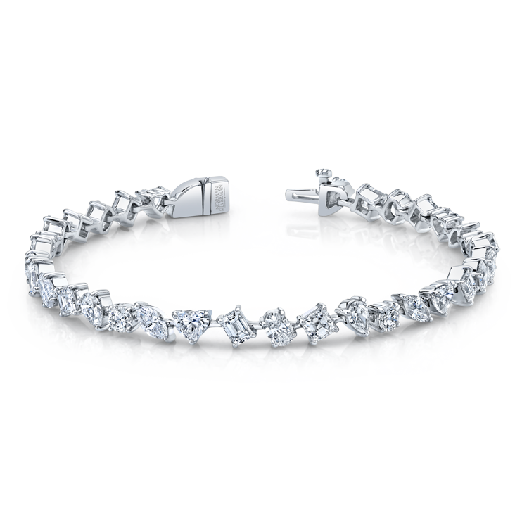 8.57 Carat 18k White Gold Mixed Shape Straight Line Bracelet