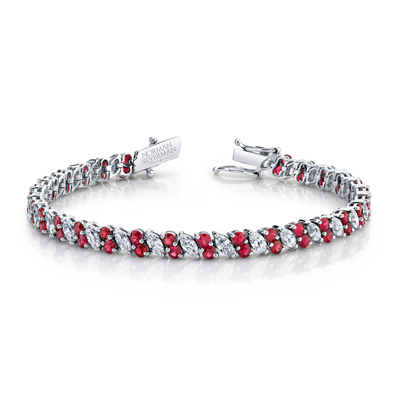 DIAMOND MARQUISE AND ROUND RUBY LINE BRACELET