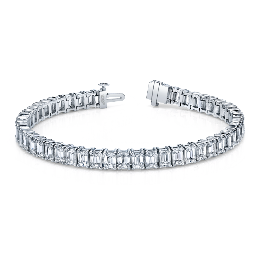 Emerald Cut Diamond Straight Line Bracelet in White Gold