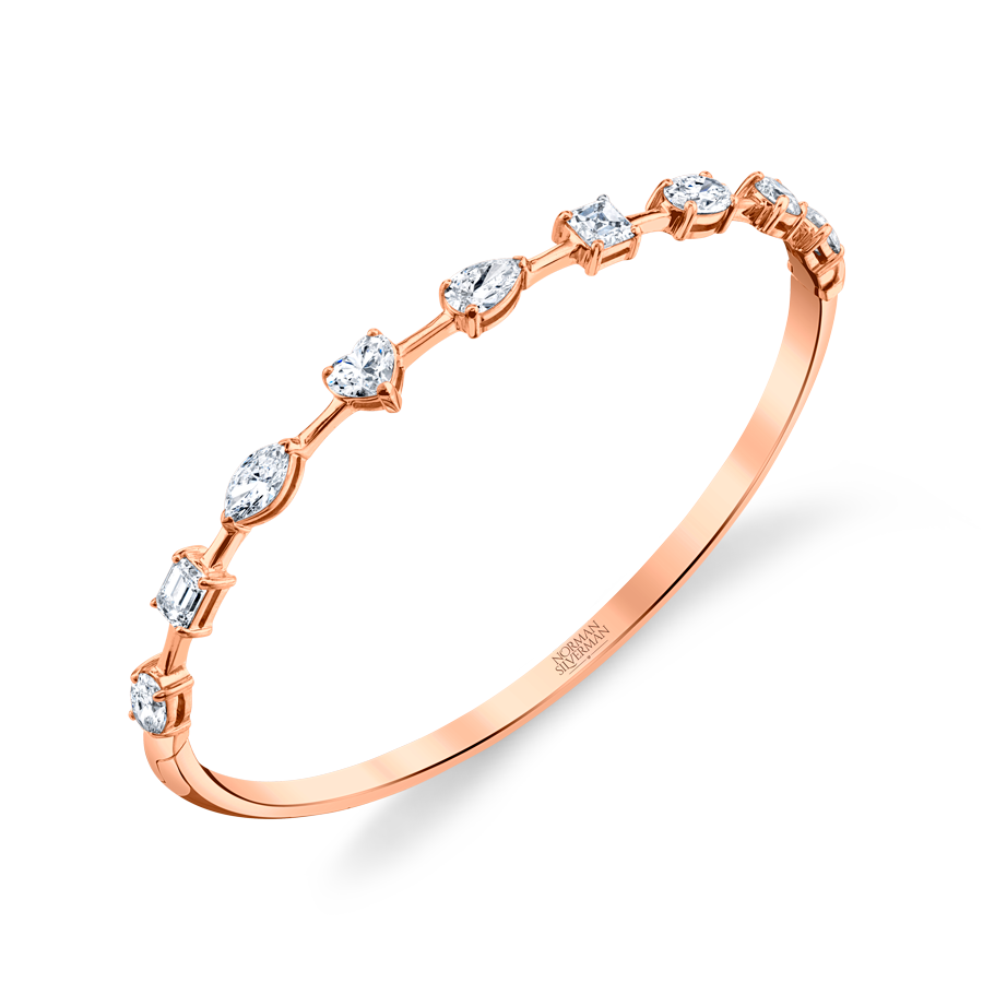 Hinged Bangle Bracelet with Fancy Shape Diamonds