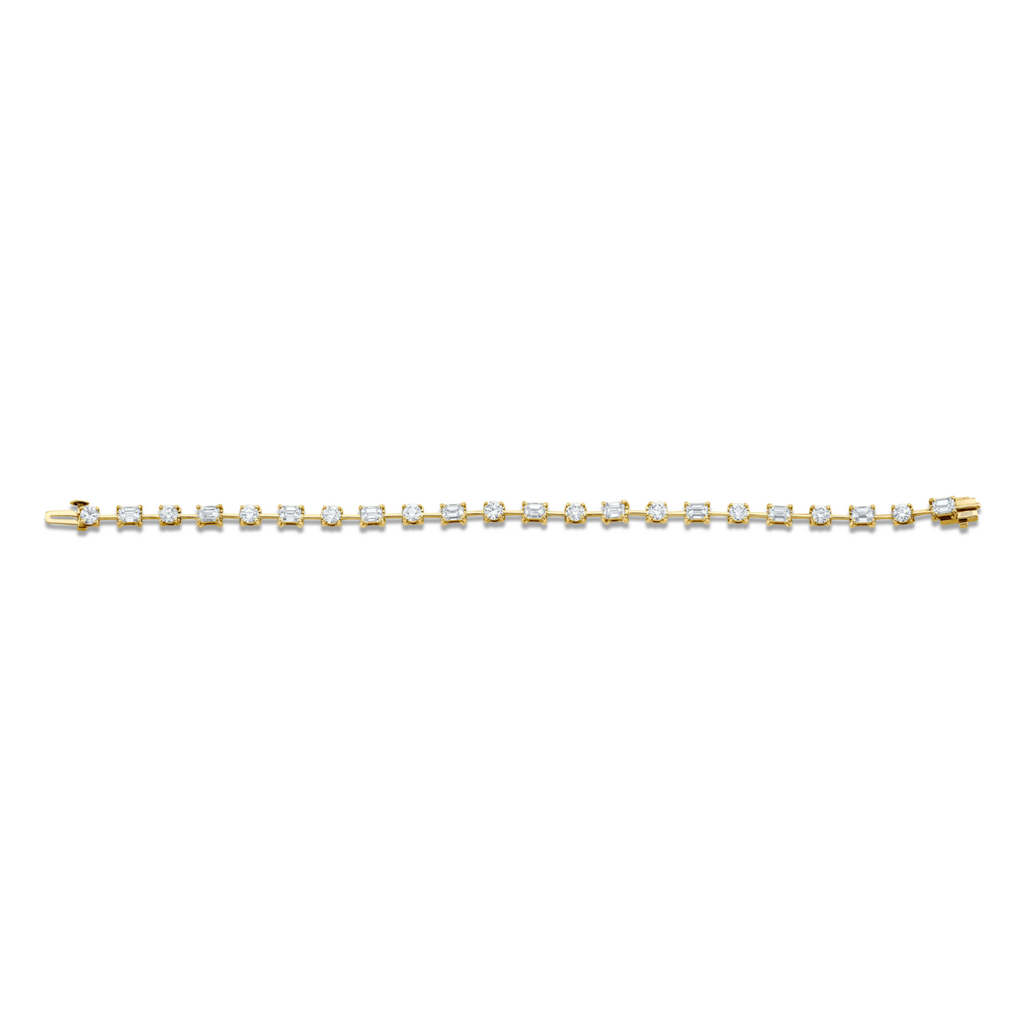 5.51 Carat 18k White Gold Alternating East-West Emerald and Round Cut Bracelet