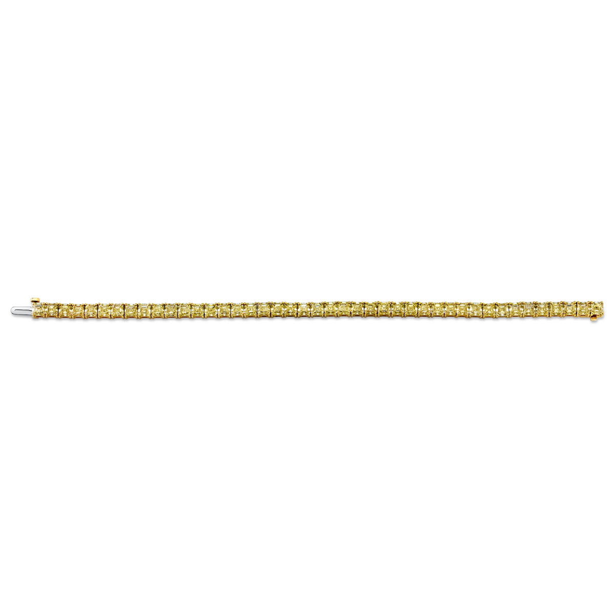 18.46 Carat 18k Yellow Gold Yellow Diamond Asscher Cut Straight Line Bracelet