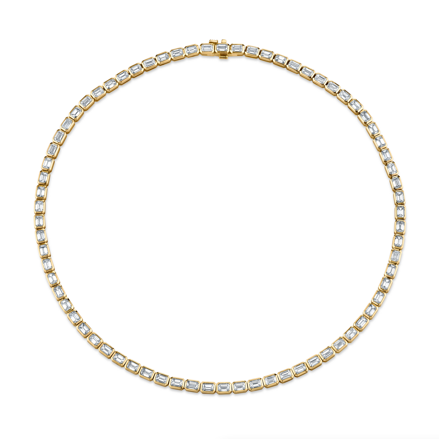 East West Emerald Cut Bezel Set Straight Line Diamond Tennis Necklace