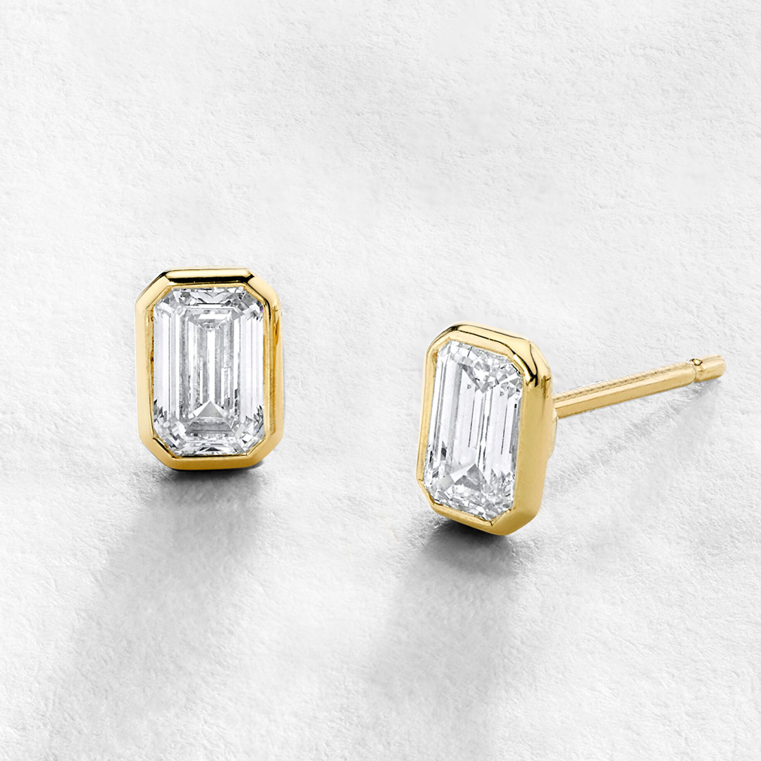 Bezel set diamond earrings 2025 yellow gold