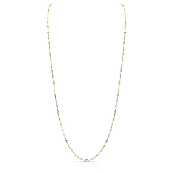 Emerald-cut diamond necklace along a continuous 40-inch line of 18k rose gold.