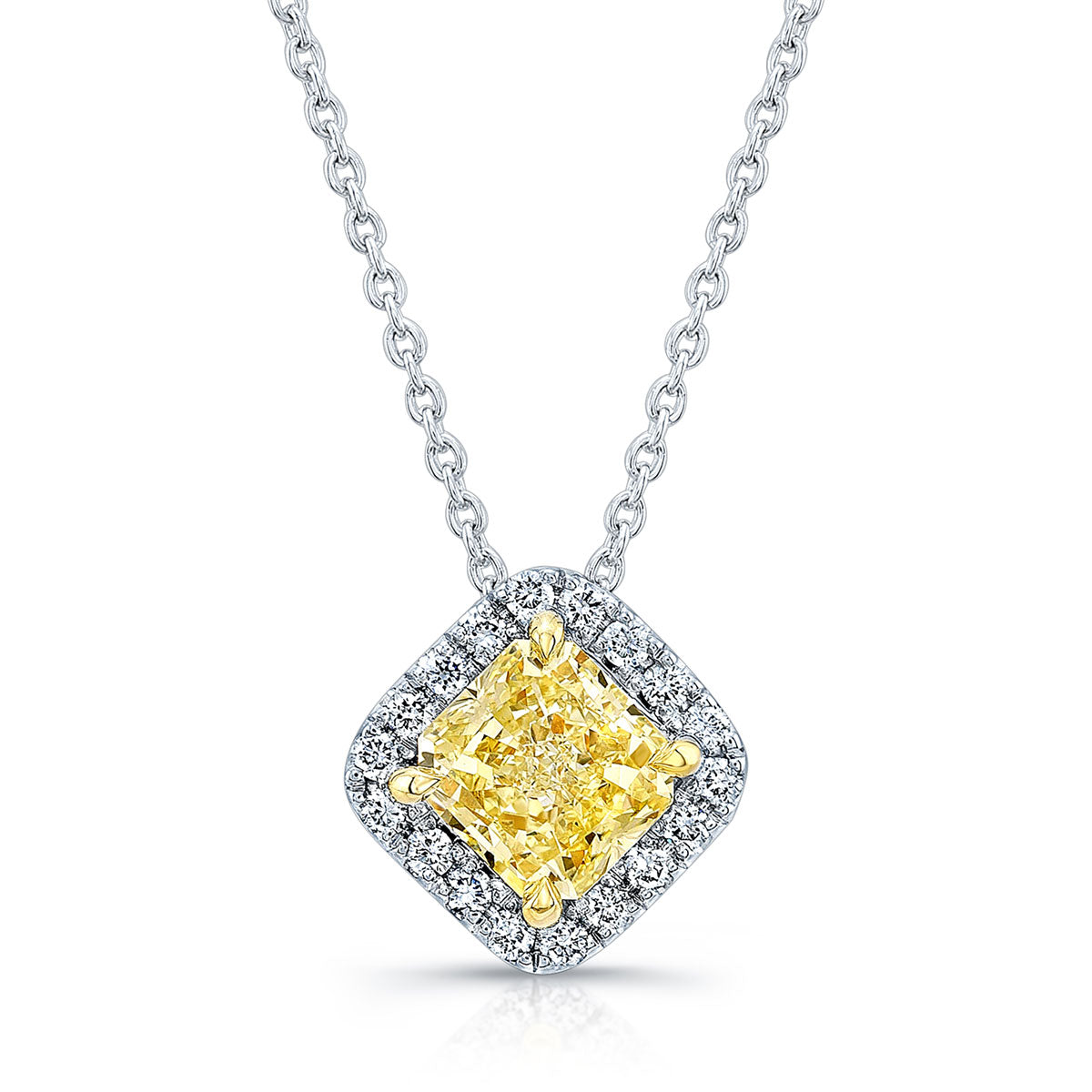 Petite 18k White Gold Light Yellow Radiant Cut Diamond Pendant