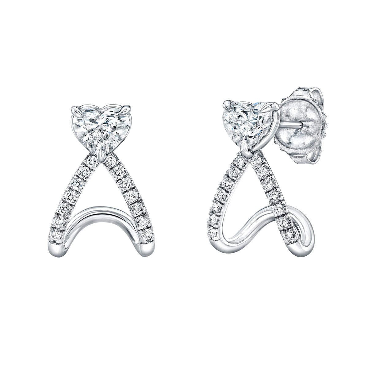18k White Gold Diamond Heart Shape Pavé Earrings