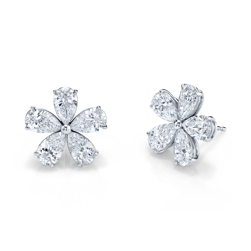 Diamond Floret Earrings in 18k White Gold