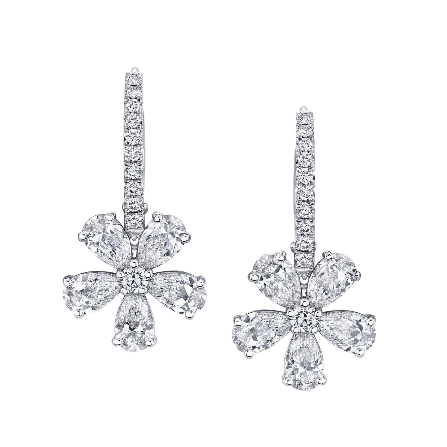 Diamond Floret Drop Earrings in 18k White Gold