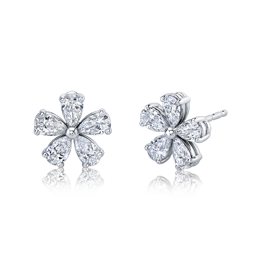 Norman Silverman Los Angeles  Marquise Diamond Floret Earrings
