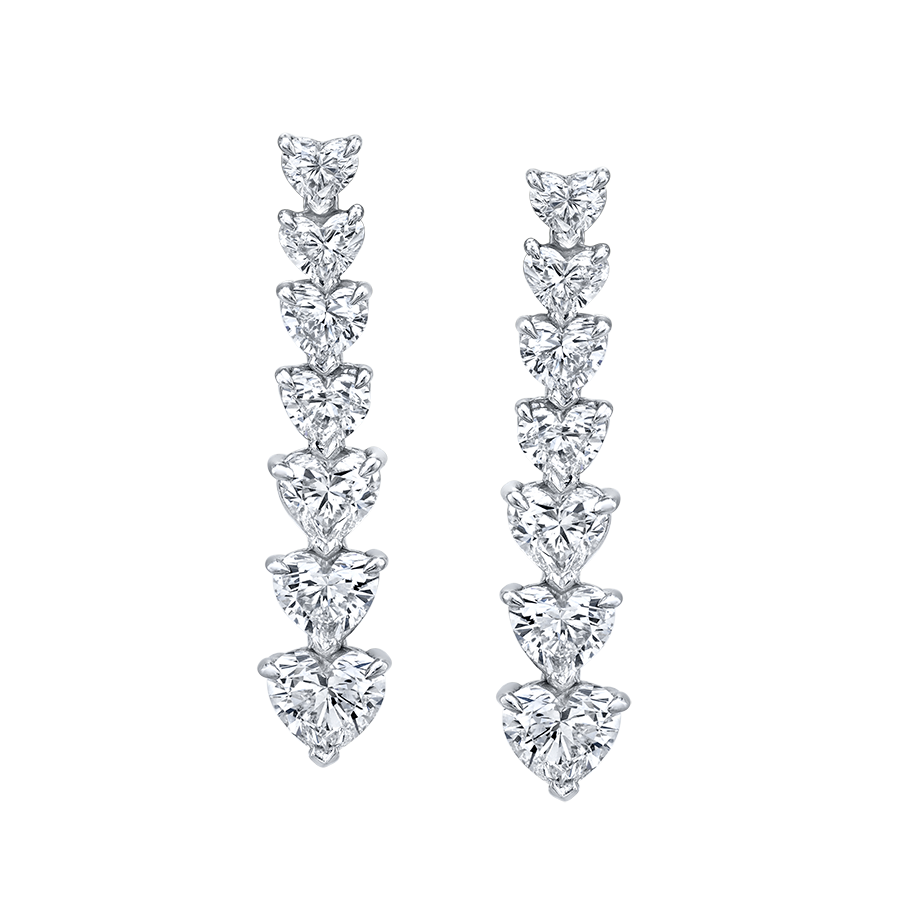 Graduated Heart Shape Diamond Dangle Earrings