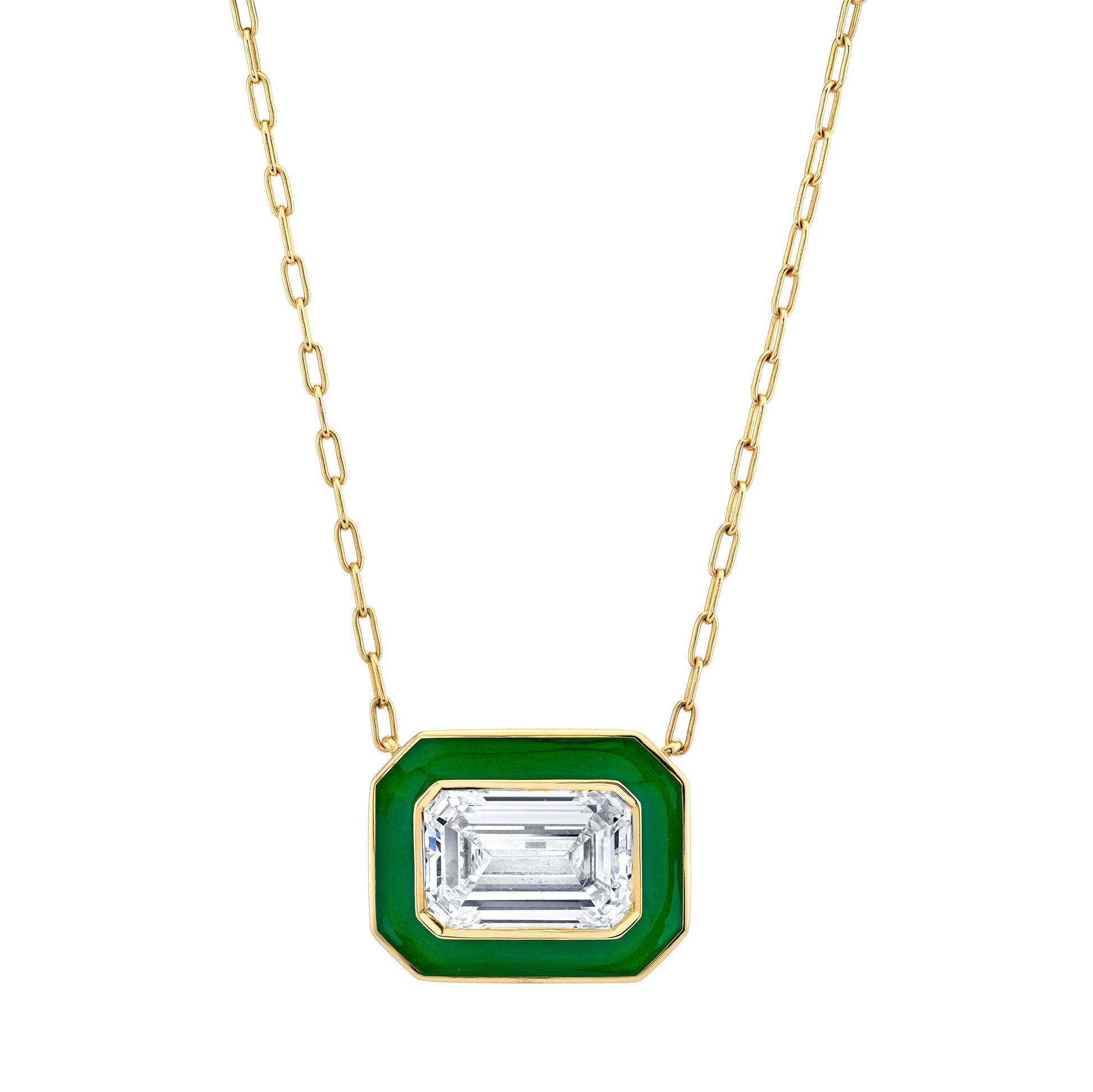Emerald Cut Diamond with Green Enamel Pendant – Norman Silverman