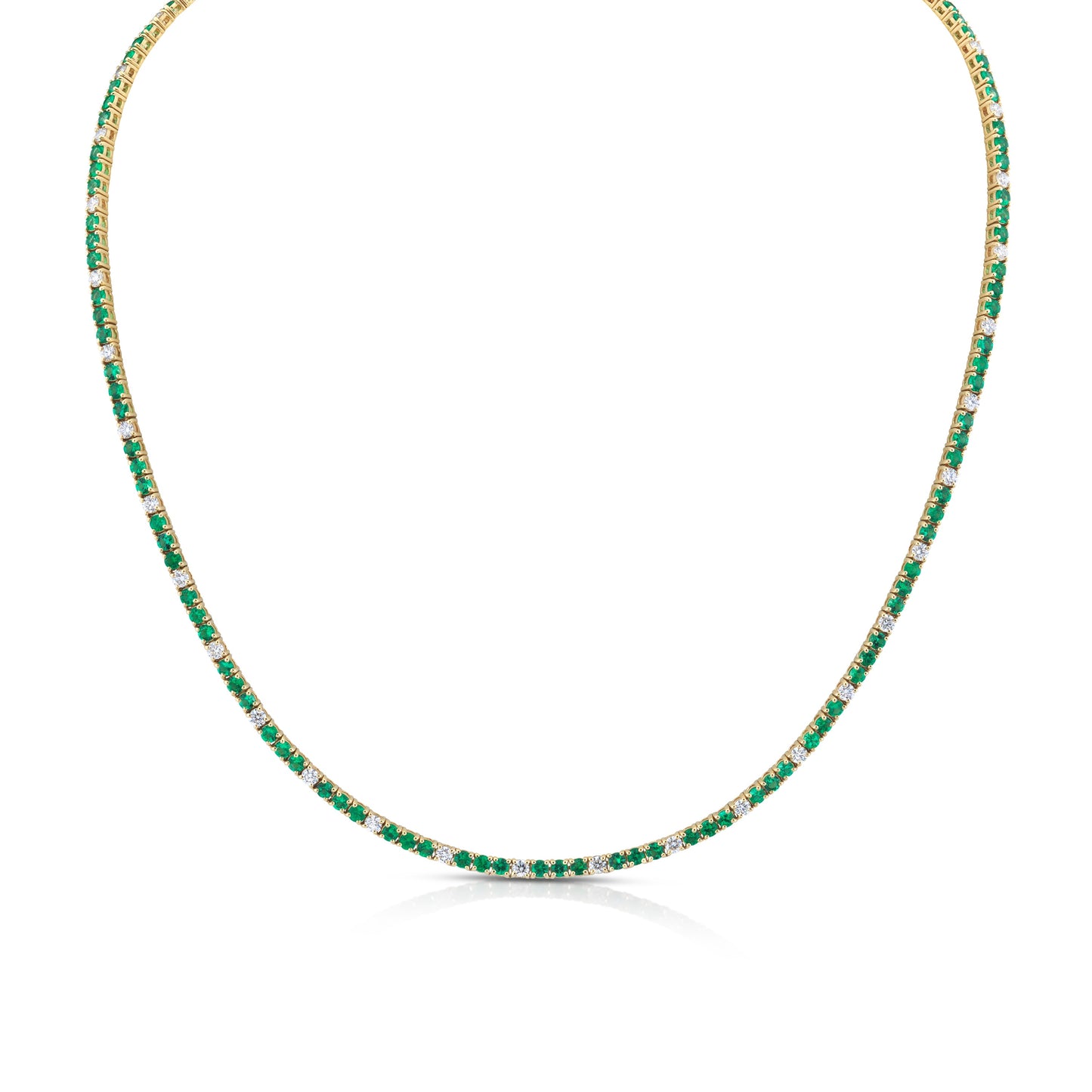 Round Green Emeralds and Diamonds Necklace