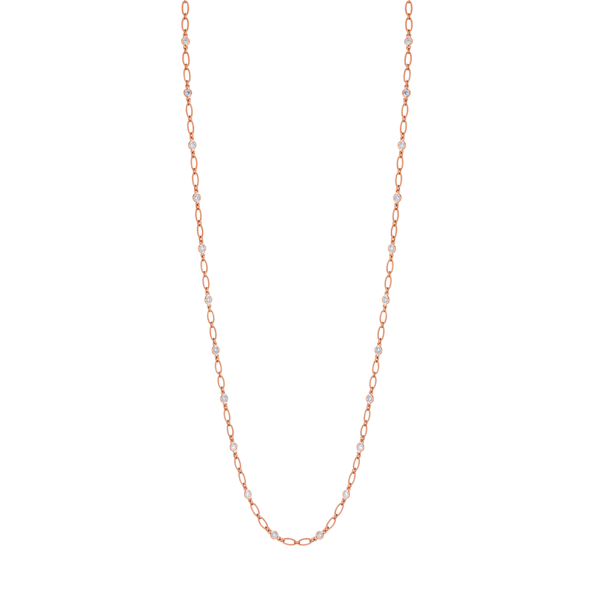 Long round diamond station necklace in rose gold