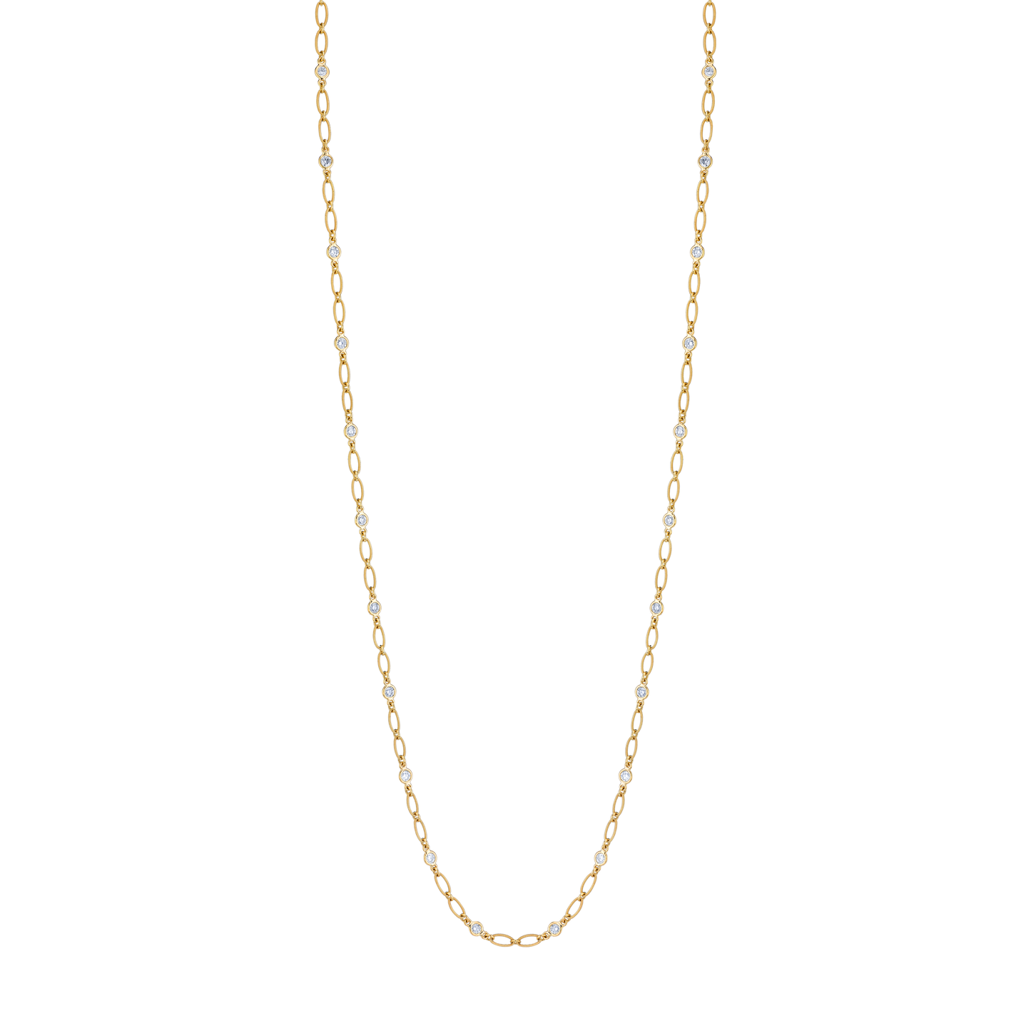 Long round diamonds by the inch necklace in yellow gold