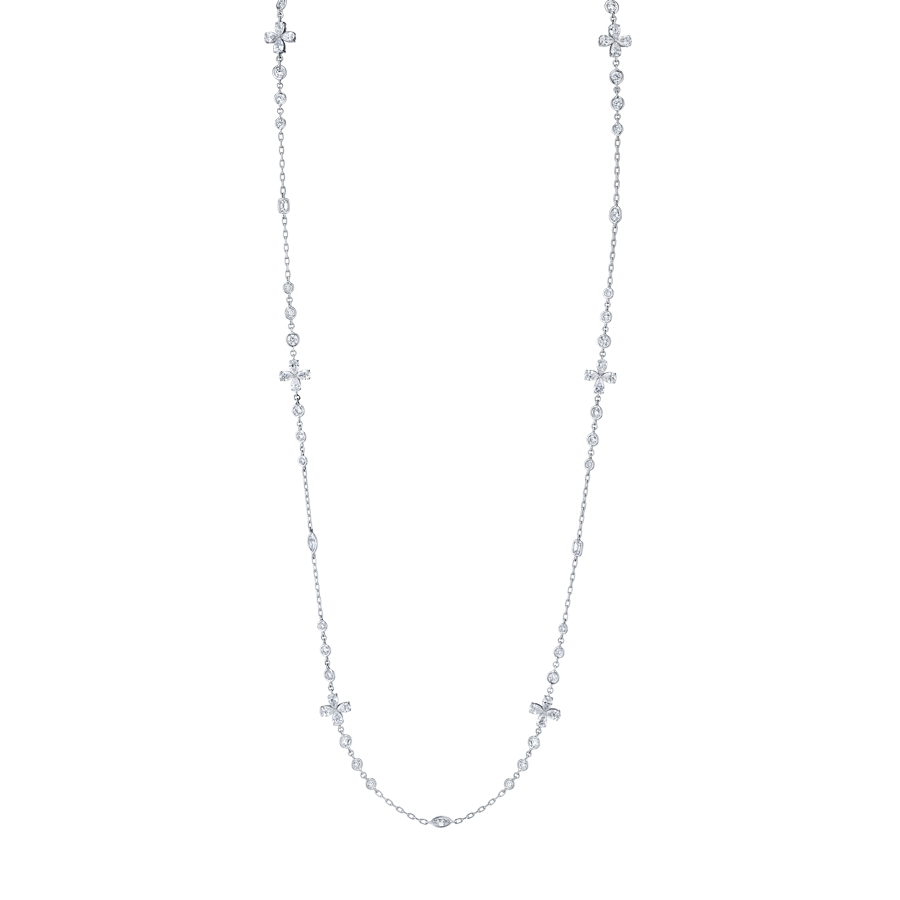 Mixed shape diamonds by the inch necklace in white gold