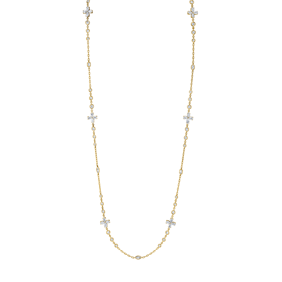 Mixed shape diamond station necklace in 18k yellow gold