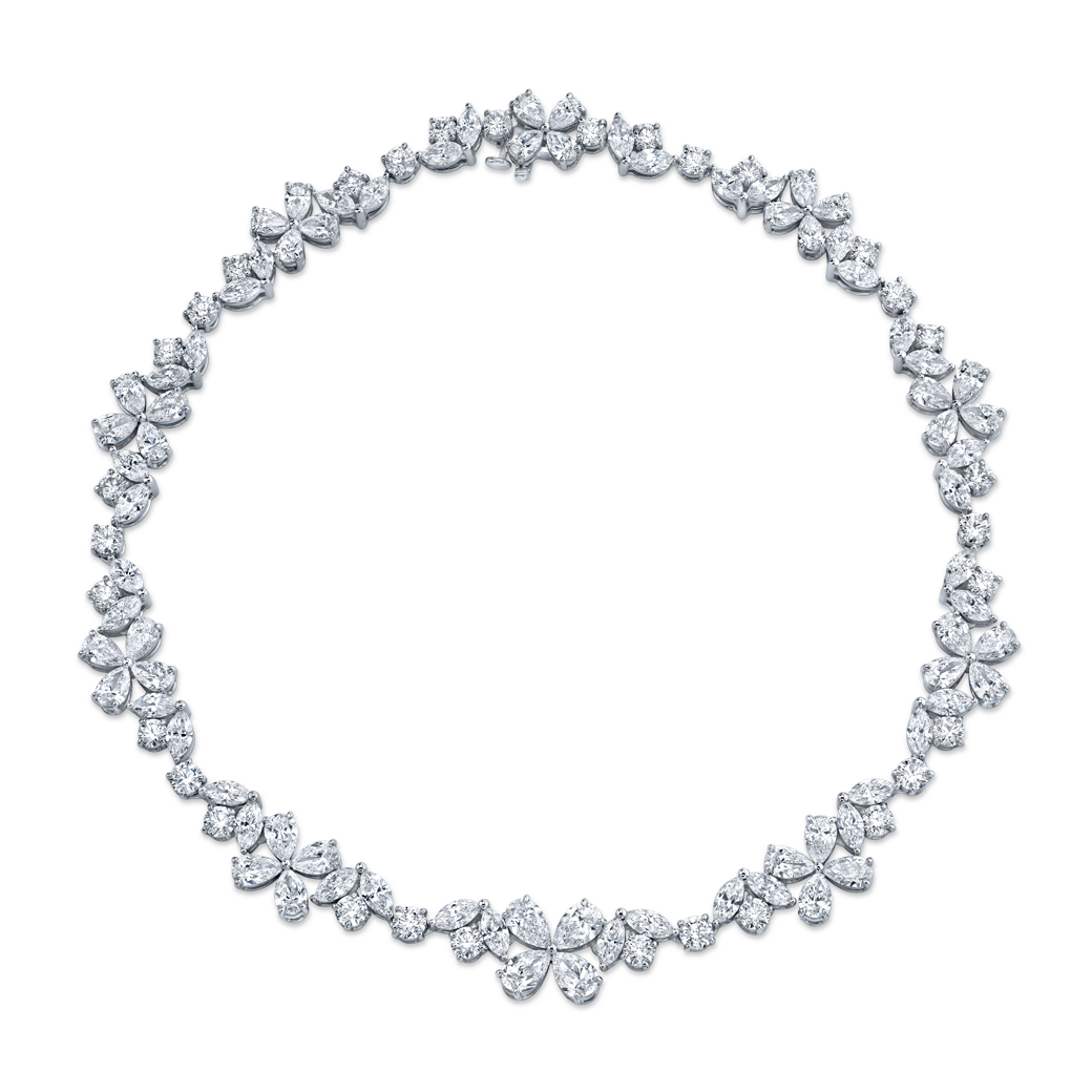 34.67 Carat Platinum Marquise-Cut, Pear Shape and Round Brilliant Diamond Necklace