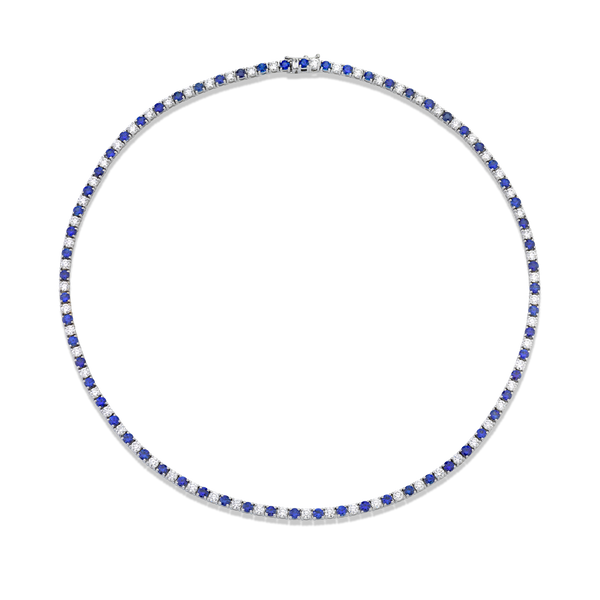 Alternating Diamond and Blue Sapphire Tennis Necklace