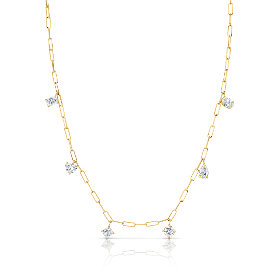 2.56 Carat 18k Yellow Gold Diamond Charm Necklace with Fancy Shapes
