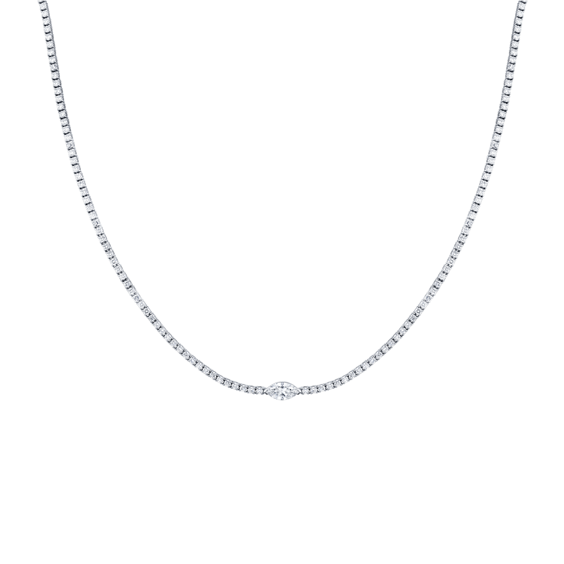 Straightline necklace with a marquise center stone
