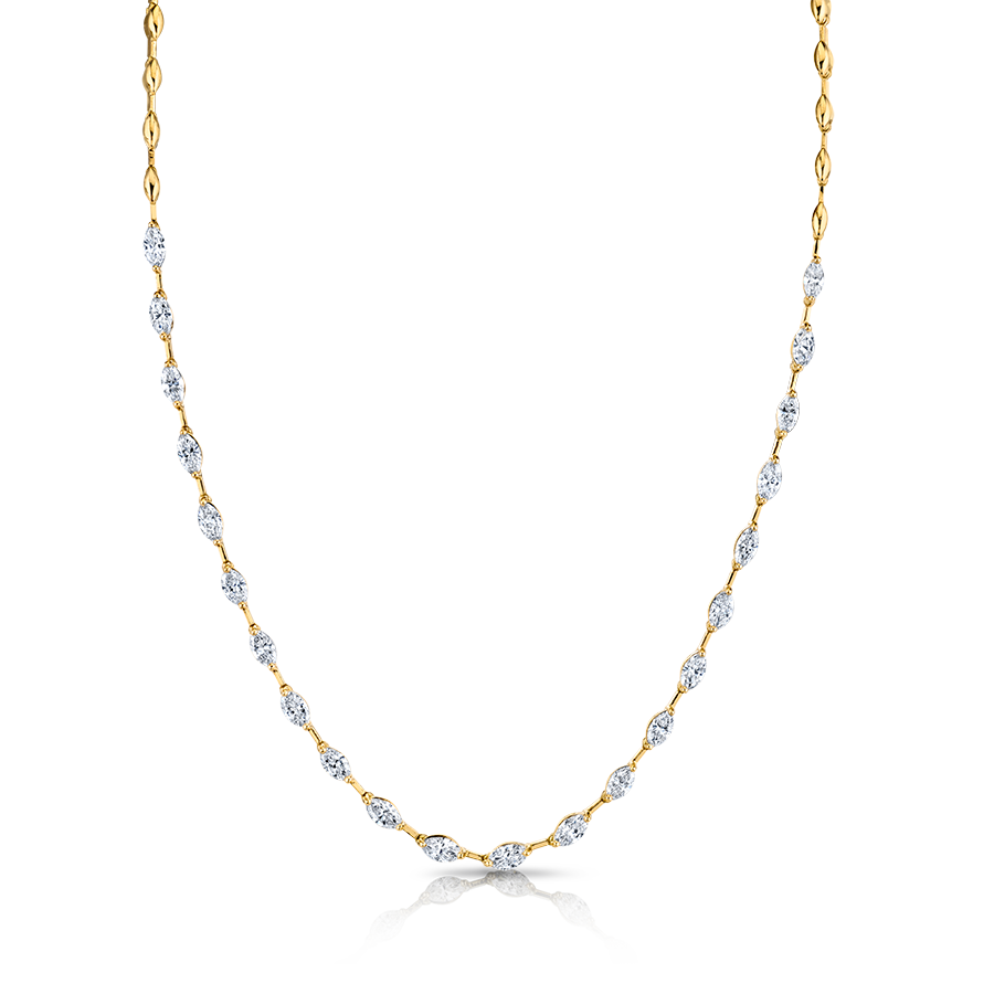 4.35 Carat 18k Yellow Gold Marquise Diamonds Straight Line Bar Necklace