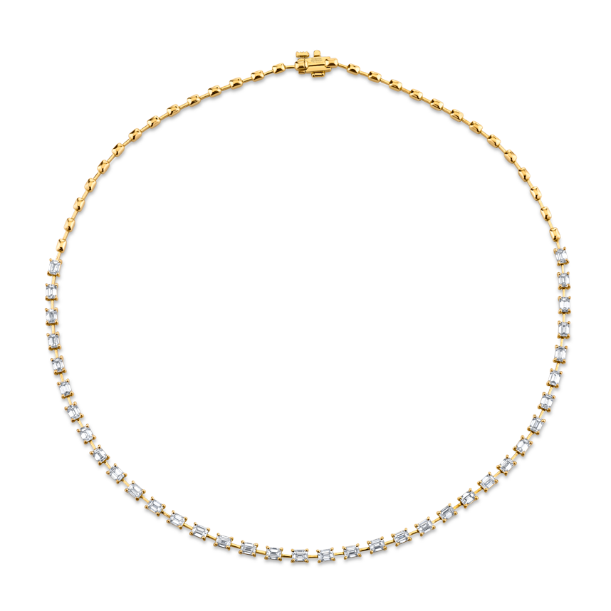 7.03 Carat 18k Yellow Gold Emerald-Cut Diamonds Set Necklace