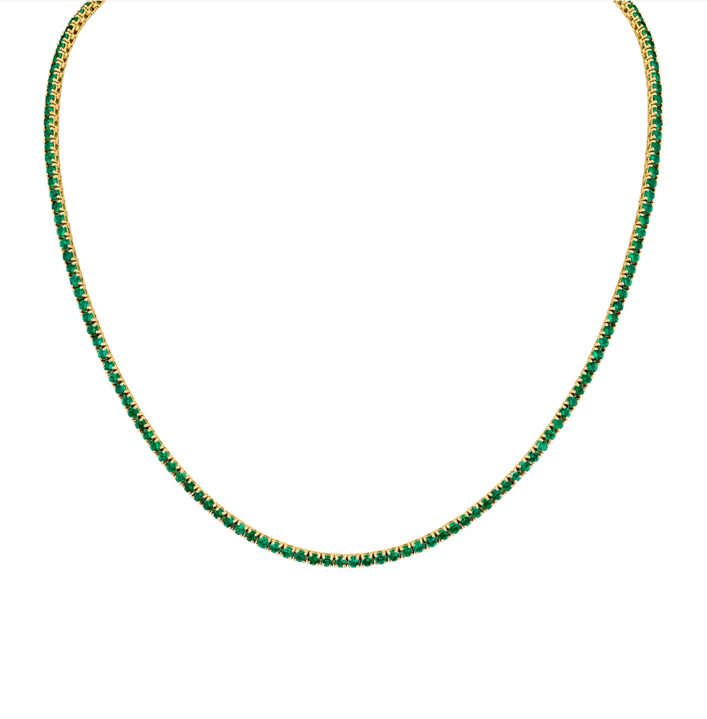 6.27 Carat 18k Yellow Gold Green Emerald Straight Line Necklace