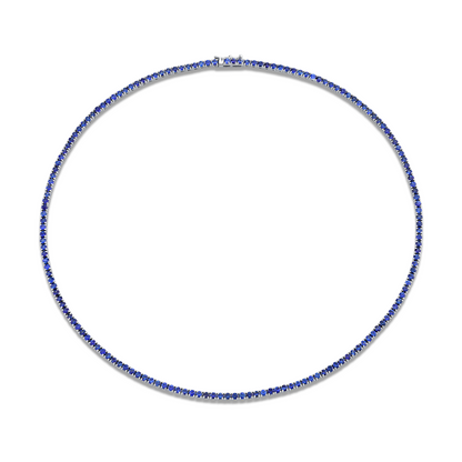 9.06 Carat 18k White Gold Blue Sapphire Straight Line Necklace