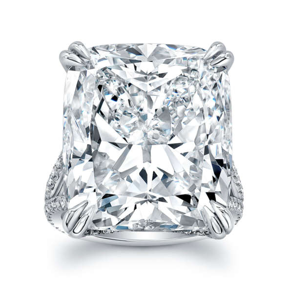 29.20 Carat Platinum Cushion-Cut Diamond Split-Shank Ring