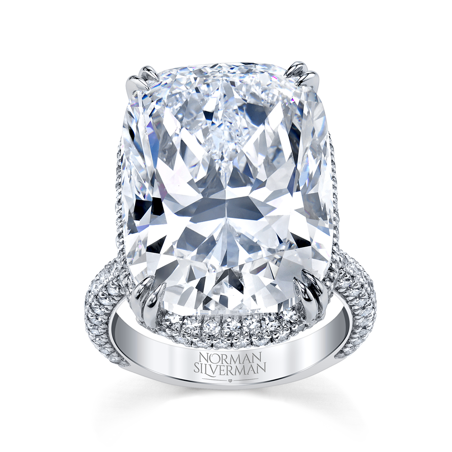 Norman Silverman Los Angeles | 22.84 Ct Platinum Cushion-Cut Pave Ring