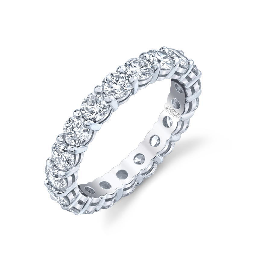 A round diamond eternity band set in platinum.