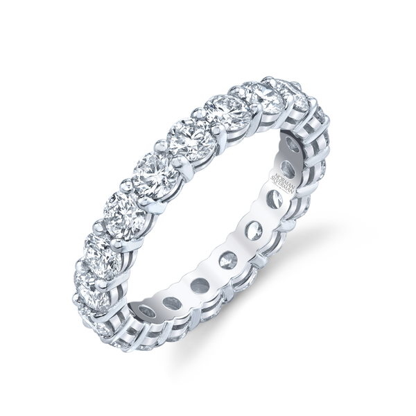 A round diamond eternity band set in platinum.