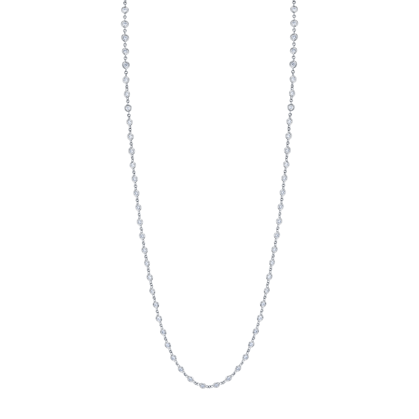 Round diamonds by the inch necklace in white gold
