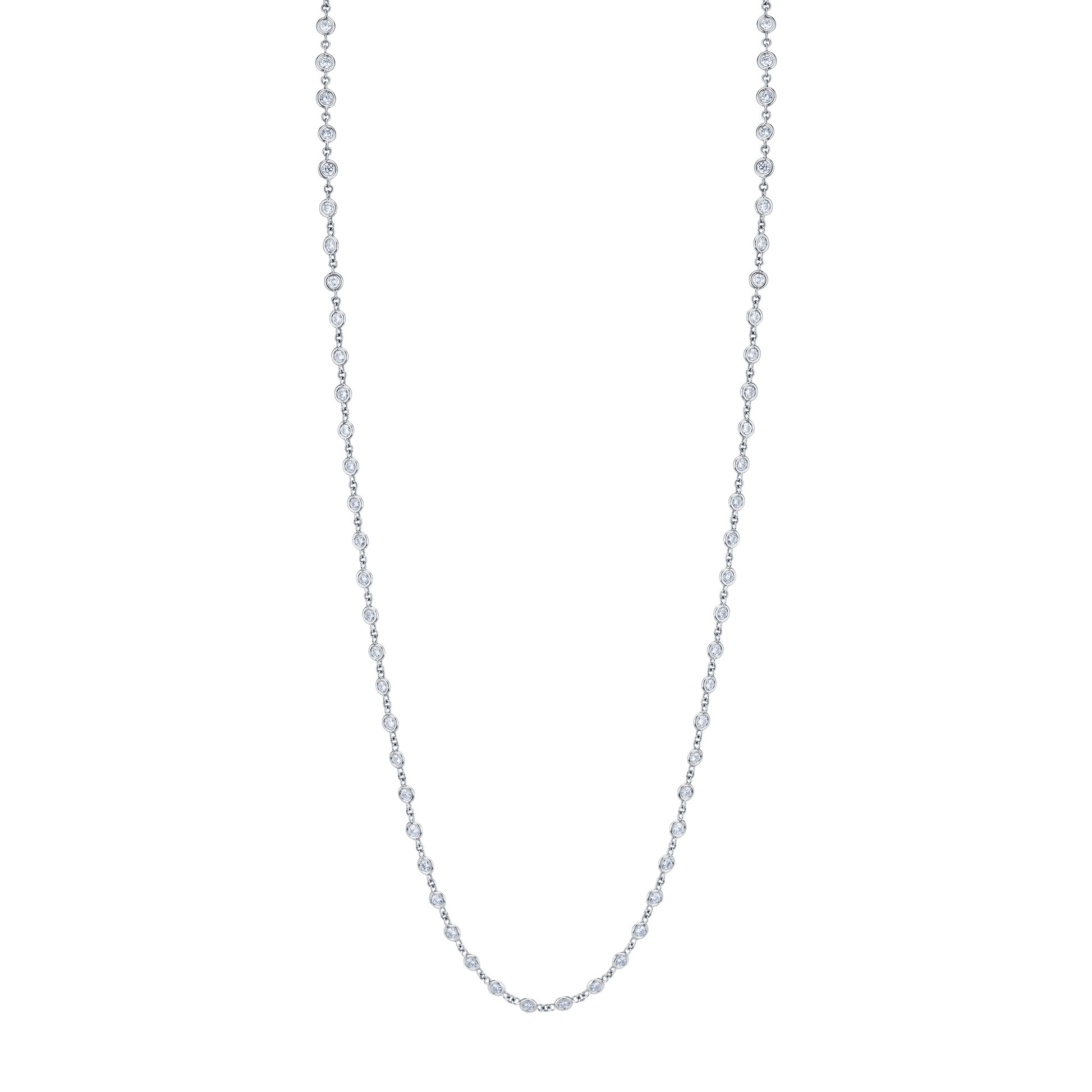 Round diamonds by the inch necklace in white gold