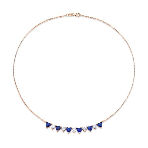 Alternating Heart Shape Diamond & Sapphire Necklace